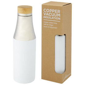 Hulan 540 ml Kupfer-Vakuum Isolierflasche mit Bambusdeckel, weiss bedrucken, Art.-Nr. 10066701