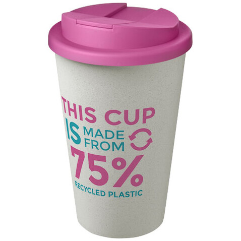 Americano® Eco 350 ml recycelter Becher mit auslaufsicherem Deckel, rosa, weiss bedrucken, Art.-Nr. 21042545