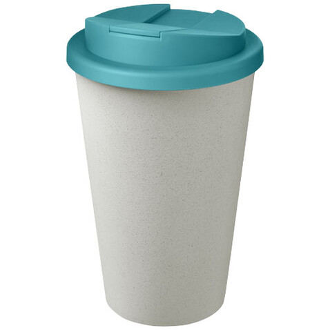 Americano® Eco 350 ml recycelter Becher mit auslaufsicherem Deckel, aquablau, weiss bedrucken, Art.-Nr. 21042557 Americano® Eco 350 ml recycelter Becher mit auslaufsicherem Deckel, aquablau, weiss bedrucken, Art.-Nr. 21042557