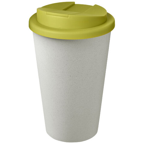 Americano® Eco 350 ml recycelter Becher mit auslaufsicherem Deckel, limone, weiss bedrucken, Art.-Nr. 21042565