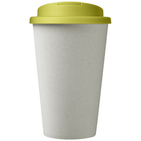 Americano® Eco 350 ml recycelter Becher mit auslaufsicherem Deckel, limone, weiss bedrucken, Art.-Nr. 21042565