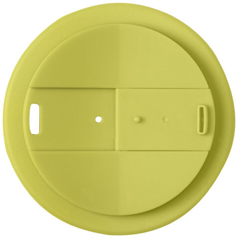 Americano® Eco 350 ml recycelter Becher mit auslaufsicherem Deckel, limone, weiss bedrucken, Art.-Nr. 21042565
