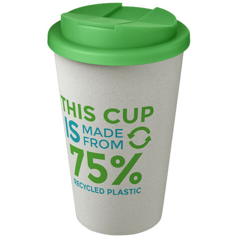 Americano® Eco 350 ml recycelter Becher mit auslaufsicherem Deckel, grün, weiss bedrucken, Art.-Nr. 21042566 Americano® Eco 350 ml recycelter Becher mit auslaufsicherem Deckel, grün, weiss bedrucken, Art.-Nr. 21042566