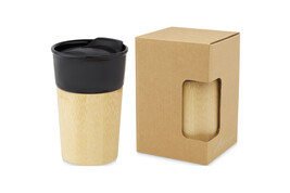 Pereira 320 ml Porzellanbecher mit Außenseite aus Bambus bedrucken, Art.-Nr. 100645