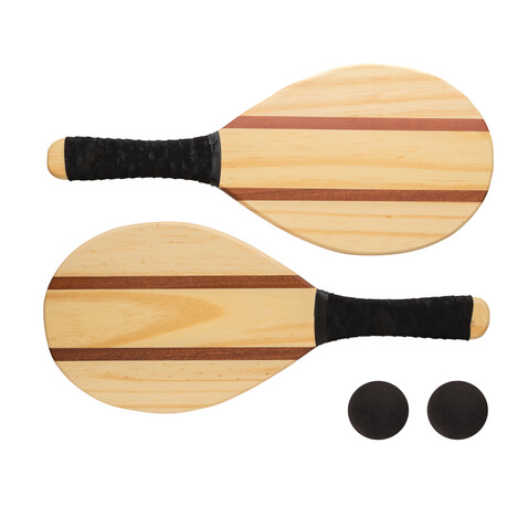 Frescobol Tennis-Set aus Holz braun bedrucken, Art.-Nr. P453.509