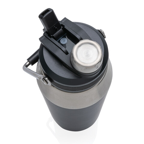 1L Vakuum StainlessSteel Flasche mit Dual-Deckel-Funktion schwarz bedrucken, Art.-Nr. P436.981