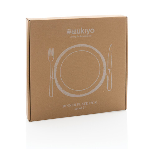2-tlg. Ukiyo Teller-Set weiß, schwarz bedrucken, Art.-Nr. P263.081