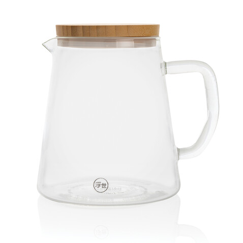 Ukiyo Borosilikat-Glaskaraffe mit Bambusdeckel 1.2L transparent bedrucken, Art.-Nr. P264.060