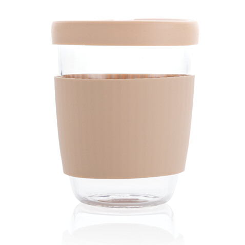 Ukiyo Borosilikatglas mit Silikondeckel &amp; Sleeve braun bedrucken, Art.-Nr. P432.709