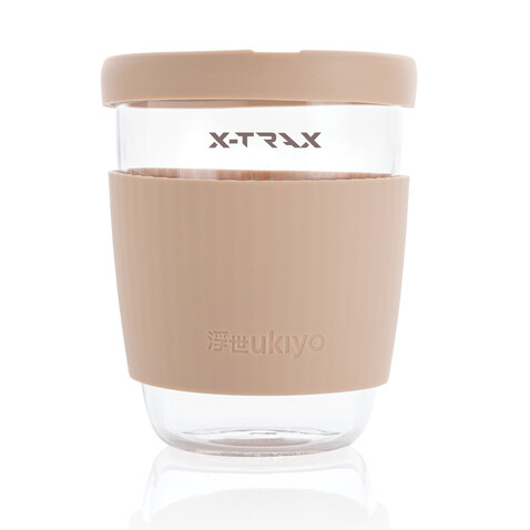 Ukiyo Borosilikatglas mit Silikondeckel &amp; Sleeve braun bedrucken, Art.-Nr. P432.709
