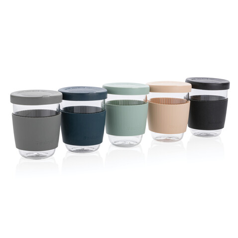 Ukiyo Borosilikatglas mit Silikondeckel &amp; Sleeve braun bedrucken, Art.-Nr. P432.709