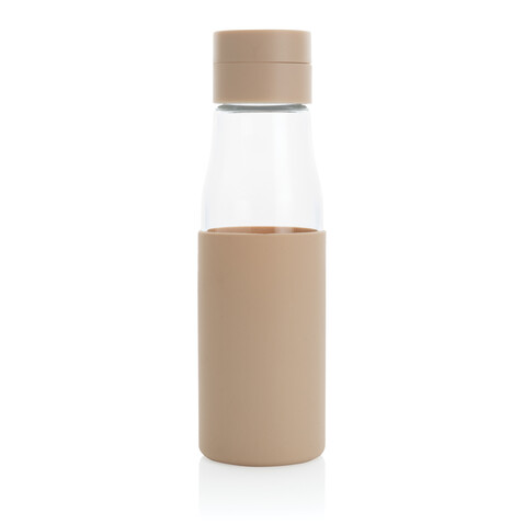 Ukiyo Trink-Tracking-Flasche aus Glas mit Hülle braun bedrucken, Art.-Nr. P436.729