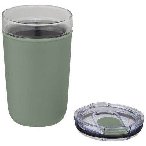 Bello 420 ml Glasbecher mit Außenwand aus recyceltem Kunststoff, heather grün bedrucken, Art.-Nr. 10067562