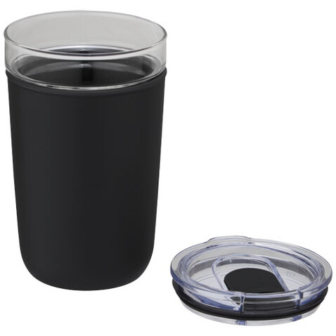 Bello 420 ml Glasbecher mit Außenwand aus recyceltem Kunststoff, schwarz bedrucken, Art.-Nr. 10067590