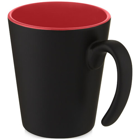Oli 360 ml Keramikbecher mit Henkel, rot, schwarz bedrucken, Art.-Nr. 10068721