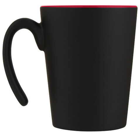 Oli 360 ml Keramikbecher mit Henkel, rot, schwarz bedrucken, Art.-Nr. 10068721