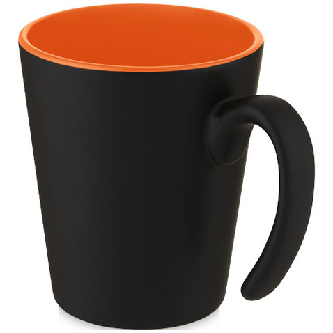 Oli 360 ml Keramikbecher mit Henkel, orange, schwarz bedrucken, Art.-Nr. 10068731
