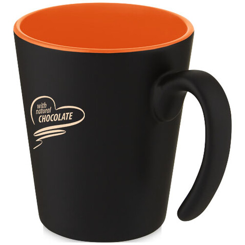 Oli 360 ml Keramikbecher mit Henkel, orange, schwarz bedrucken, Art.-Nr. 10068731