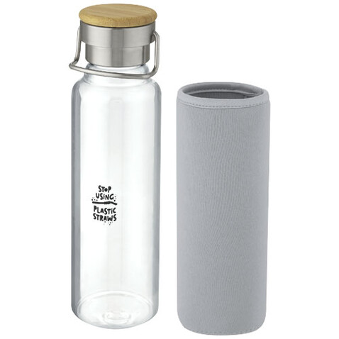 Thor 660 ml Glasflasche mit Neoprenhülle, grau bedrucken, Art.-Nr. 10069682