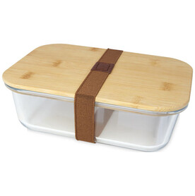 Roby Glas-Brotdose mit Bambusdeckel, natural, transparent klar bedrucken, Art.-Nr. 11327606
