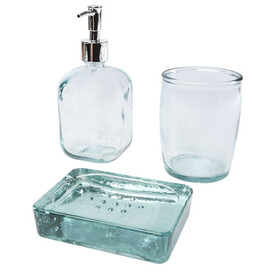 Jabony 3-teiliges Badezimmer-Set aus recyceltem Glas, transparent klar bedrucken, Art.-Nr. 12619001