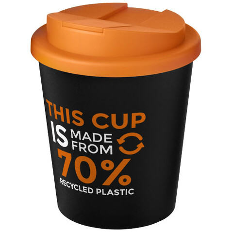 Americano® Espresso Eco 250 ml recycelter Isolierbecher mit auslaufsicherem Deckel, schwarz, orange bedrucken, Art.-Nr. 21045502 Americano® Espresso Eco 250 ml recycelter Isolierbecher mit auslaufsicherem Deckel, schwarz, orange bedrucken, Art.-Nr. 21045502