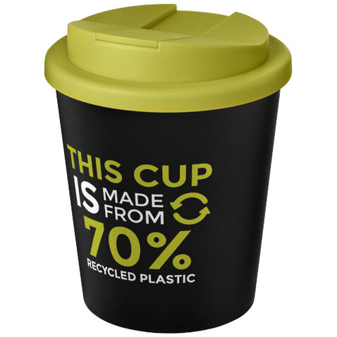Americano® Espresso Eco 250 ml recycelter Isolierbecher mit auslaufsicherem Deckel, schwarz, limone bedrucken, Art.-Nr. 21045504