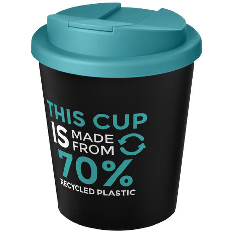 Americano® Espresso Eco 250 ml recycelter Isolierbecher mit auslaufsicherem Deckel, schwarz, aquablau bedrucken, Art.-Nr. 21045508 Americano® Espresso Eco 250 ml recycelter Isolierbecher mit auslaufsicherem Deckel, schwarz, aquablau bedrucken, Art.-Nr. 21045508
