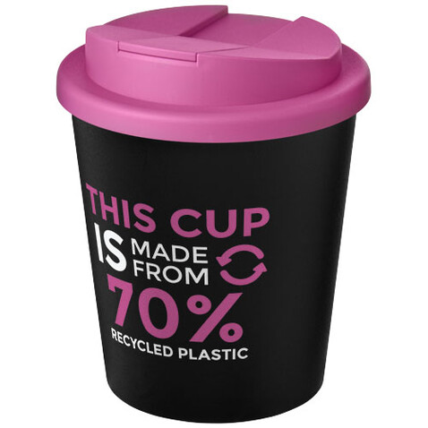 Americano® Espresso Eco 250 ml recycelter Isolierbecher mit auslaufsicherem Deckel, schwarz, magenta bedrucken, Art.-Nr. 21045510