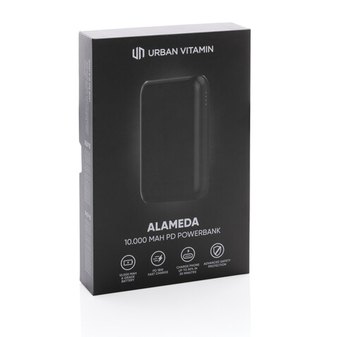 Urban Vitamin Alameda 10.000mAh 18W PD Powerbank schwarz bedrucken, Art.-Nr. P322.701