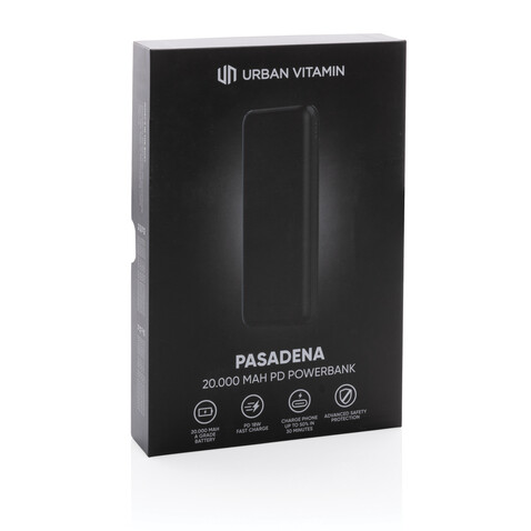 Urban Vitamin Pasadena 20.000mAh 18W PD Powerbank schwarz bedrucken, Art.-Nr. P322.751