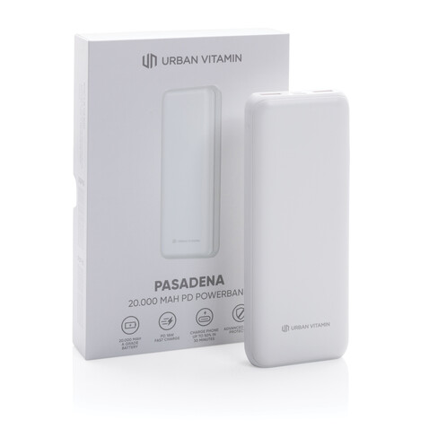 Urban Vitamin Pasadena 20.000mAh 18W PD Powerbank weiß bedrucken, Art.-Nr. P322.753