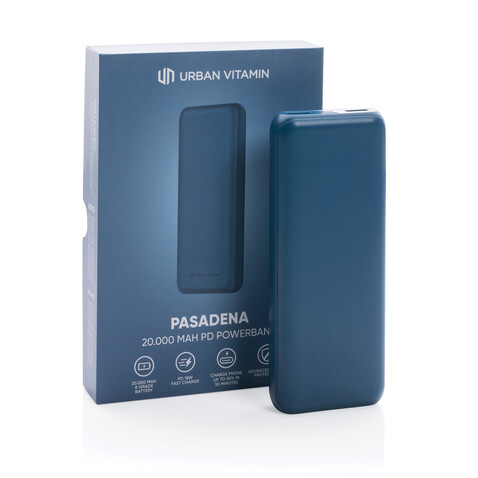 Urban Vitamin Pasadena 20.000mAh 18W PD Powerbank blau bedrucken, Art.-Nr. P322.755