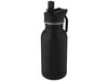Lina 400 ml Sportflasche aus Edelstahl mit Strohhalm und Schlaufe, schwarz bedrucken, Art.-Nr. 10067490
