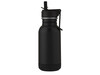 Lina 400 ml Sportflasche aus Edelstahl mit Strohhalm und Schlaufe, schwarz bedrucken, Art.-Nr. 10067490