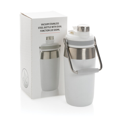 500ml Vakuum StainlessSteel Flasche mit Dual-Deckel-Funktion weiß bedrucken, Art.-Nr. P436.973