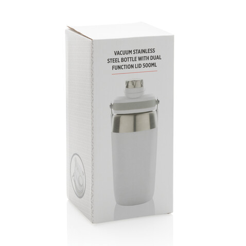 500ml Vakuum StainlessSteel Flasche mit Dual-Deckel-Funktion weiß bedrucken, Art.-Nr. P436.973