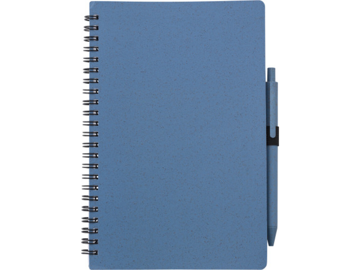 Notizbuch und Kugelschreiber aus Weizenstroh Massimo – Blau bedrucken, Art.-Nr. 005999999_480875