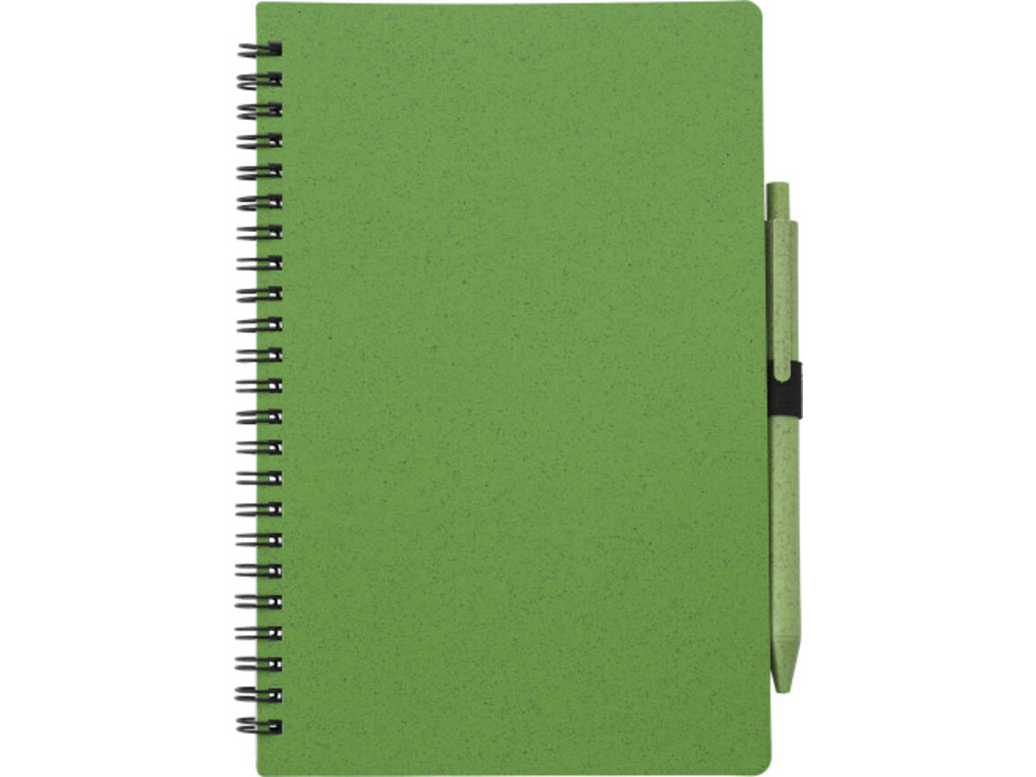 Notizbuch und Kugelschreiber aus Weizenstroh – Grün bedrucken, Art.-Nr. 004999999_480875