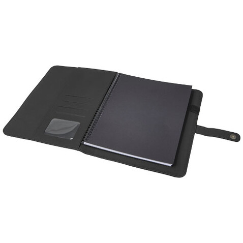 SCX.design O17 A4 Notizbuch Powerbank mit Leuchtlogo, schwarz, weiss bedrucken, Art.-Nr. 1PX01200