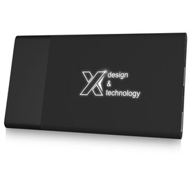 SCX.design P20 5000 mAh Powerbank mit Leuchtlogo, schwarz, weiss bedrucken, Art.-Nr. 1PX01900