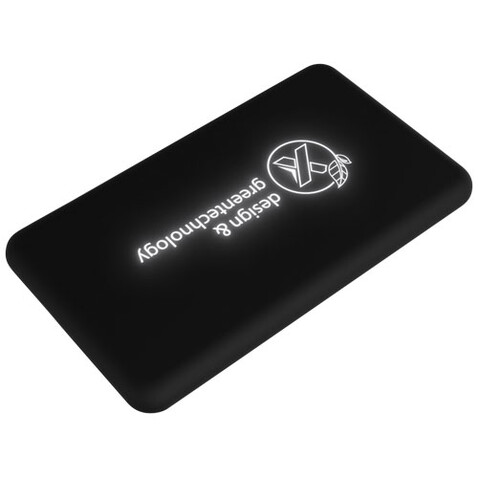 SCX.design P29 5000 mAh Solar-Taschenpowerbank mit Leuchtlogo, schwarz, weiss bedrucken, Art.-Nr. 1PX04000