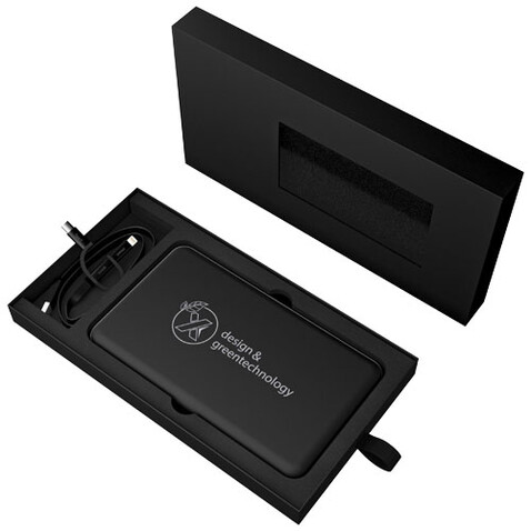 SCX.design P29 5000 mAh Solar-Taschenpowerbank mit Leuchtlogo, schwarz, weiss bedrucken, Art.-Nr. 1PX04000