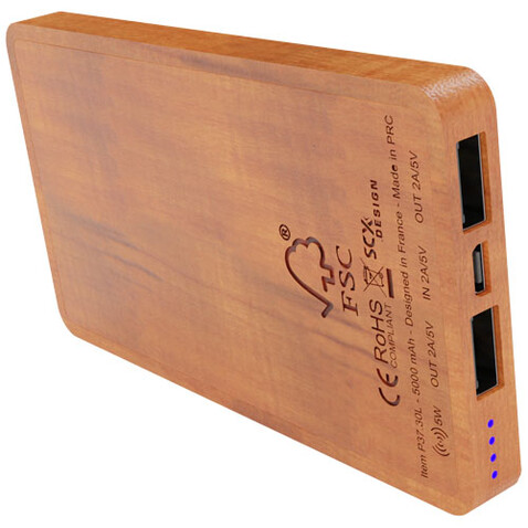 SCX.design P37 5000 mAh kabellose Powerbank aus Holz mit Leuchtlogo, holz bedrucken, Art.-Nr. 1PX06371