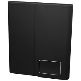 SCX.design O18 A5 Notizbuch mit kabelloser 5W Powerbank mit 4000 mAh und Leuchtlogo, schwarz bedrucken, Art.-Nr. 1PX07590