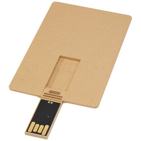 Rechteckiger, ausklappbarer USB-Stick in Kreditkarten-Format, Kraftpapier, 1GB bedrucken, Art.-Nr. 1Z48506D