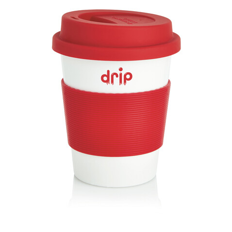 ECO PLA Kaffeebecher rot, weiß bedrucken, Art.-Nr. P432.884