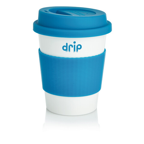 ECO PLA Kaffeebecher blau, weiß bedrucken, Art.-Nr. P432.885