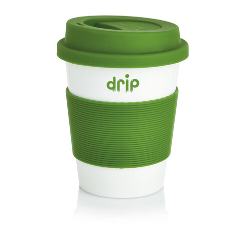 ECO PLA Kaffeebecher grün, weiß bedrucken, Art.-Nr. P432.887