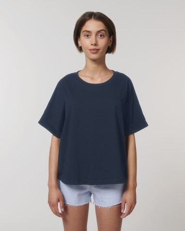 Stella Collider - Das Oversized Damen-T-Shirt mit gekrempelten Ärmeln - French Navy - XXL bedrucken, Art.-Nr. STTW089C7272X